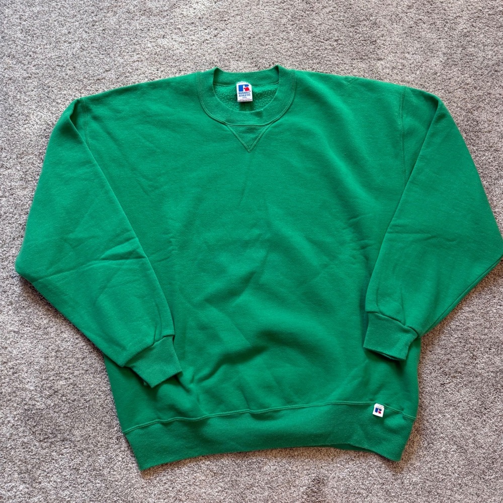 Vintage 90s Russell Athletic Green Sweatshirt Made in USA XXL Crewneck V-Stitch